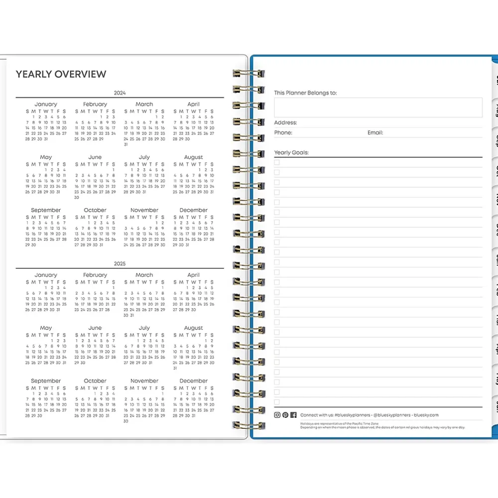 Academic Planners|Blue Sky 2024-2025 Flower Date 5" x 8" Academic Weekly & Monthly Planner, Plastic Cover, Multicolor (147715)