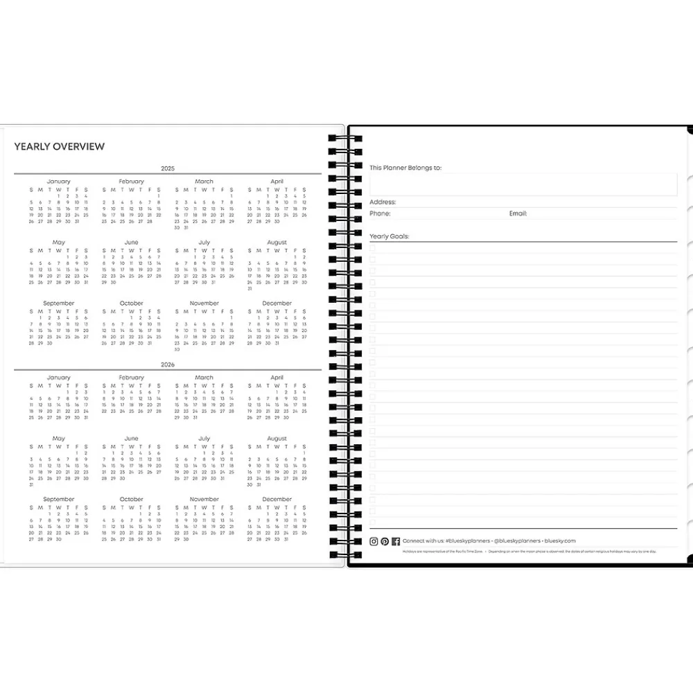 2025 Planners|Blue Sky 2025 Fran 8.5" x 11" Weekly & Monthly Planner, Plastic Cover, Black/Brown (150542)
