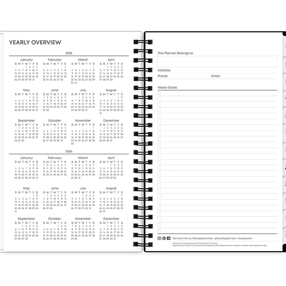 2025 Planners|Blue Sky 2025 Fran 5" x 8" Weekly & Monthly Planner, Plastic Cover, Black/Brown (150541)