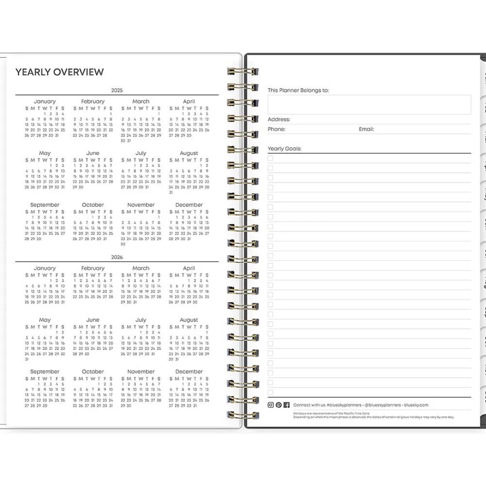 2025 Planners|Blue Sky 2025 Hadley 5" x 8" Weekly & Monthly Planner, Plastic Cover, Gray/White (150782)