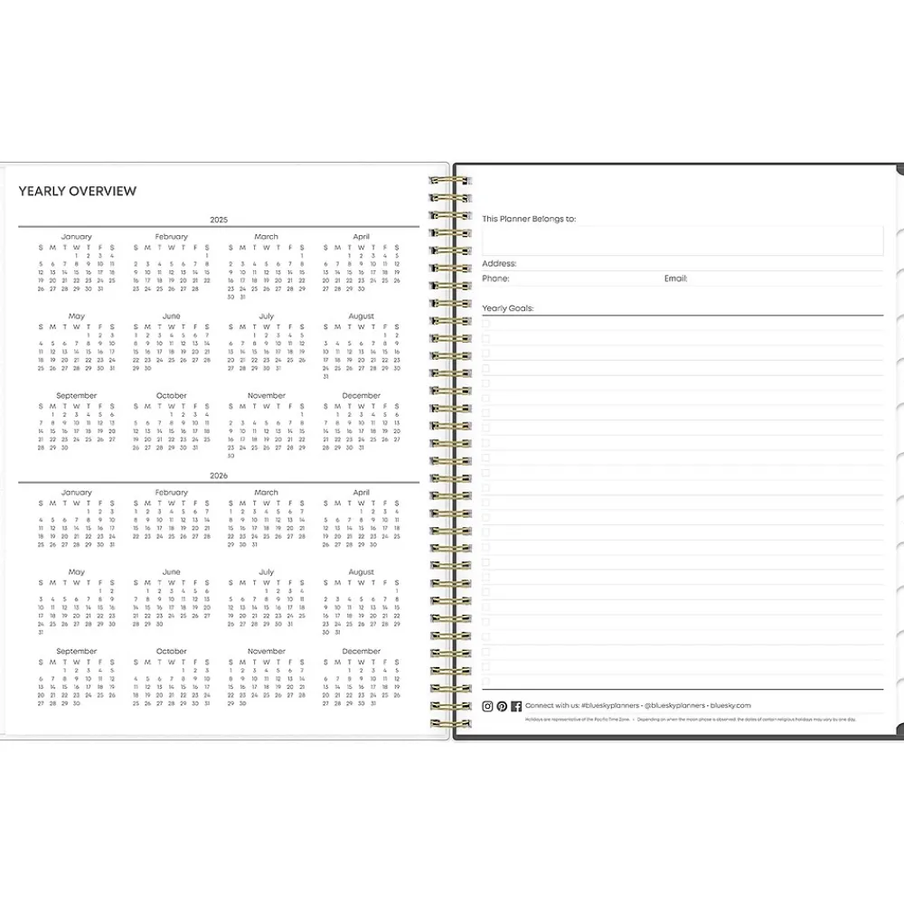 2025 Planners|Blue Sky 2025 Hadley 8.5" x 11" Weekly & Monthly Planner, Plastic Cover, Gray/White (150781)