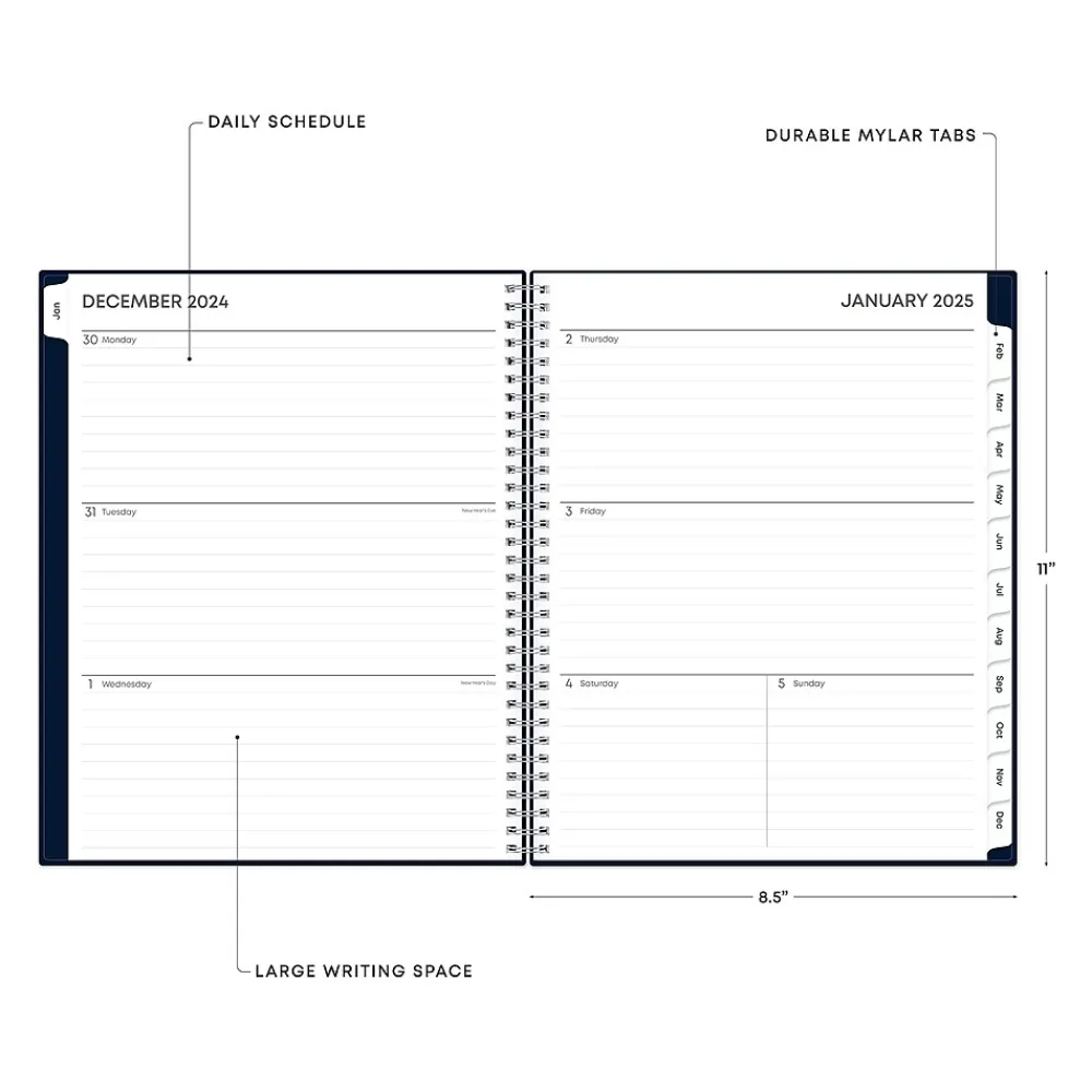 2025 Planners|Blue Sky 2025 Harbour 8.5" x 11" Weekly & Monthly Planner, Plastic Cover, Navy (148240)