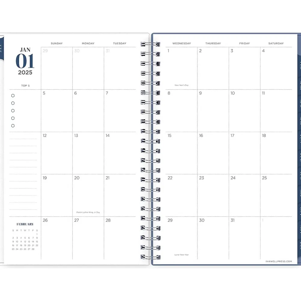 2025 Planners|Blue Sky 2025 inkWELL Press Chevy Fog 5" x 8" Weekly & Monthly Planner, Plastic Cover, Gray/White (152186)