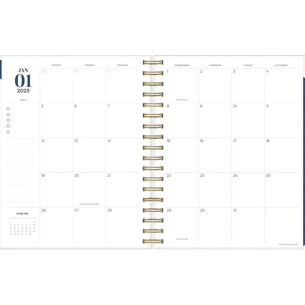 2025 Planners|Blue Sky 2025 inkWELL Press Ombre Sky 7" x 9" Daily & Monthly Planner, Plastic Cover, Blue/Pink (152188)
