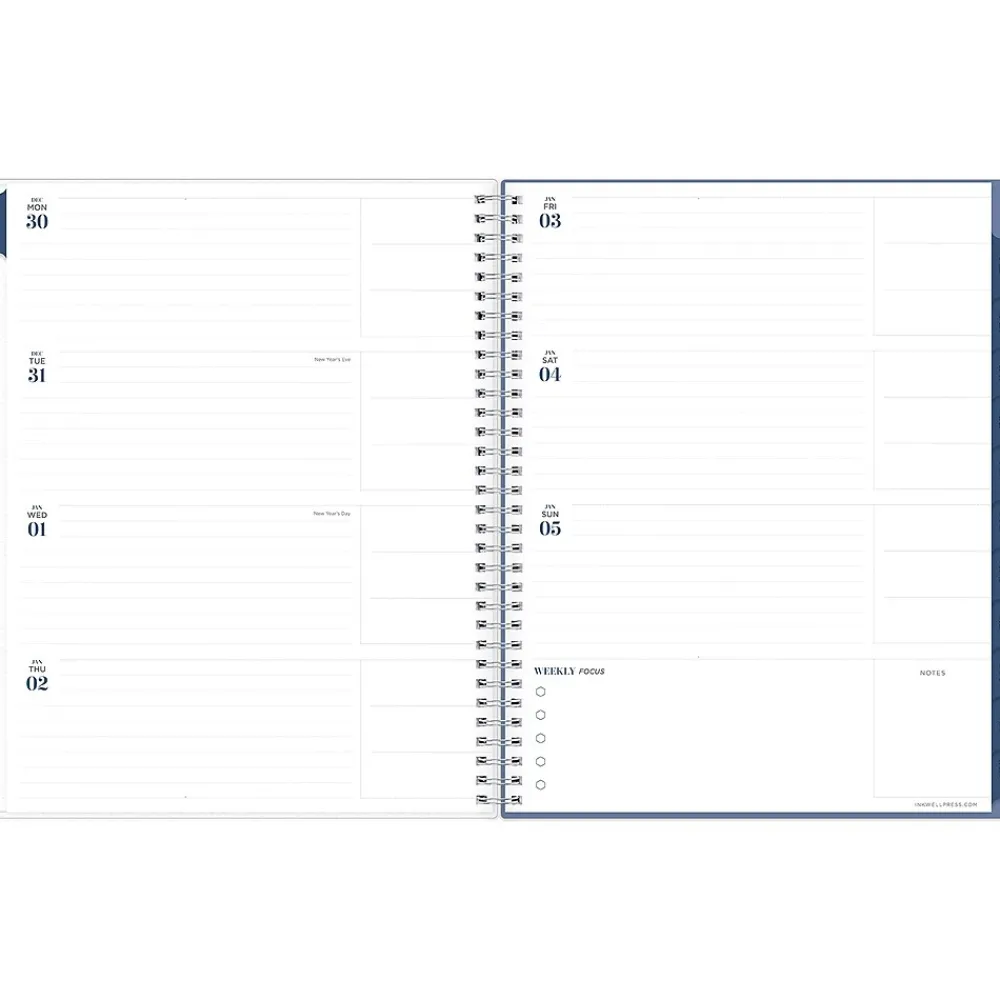 2025 Planners|Blue Sky 2025 inkWELL Press Twilight Blooms 8.5" x 11" Weekly & Monthly Planner, Plastic Cover, Blue/Yellow (152447)
