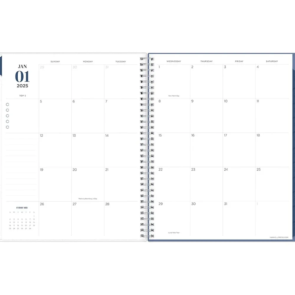 2025 Planners|Blue Sky 2025 inkWELL Press Twilight Blooms 8.5" x 11" Weekly & Monthly Planner, Plastic Cover, Blue/Yellow (152447)