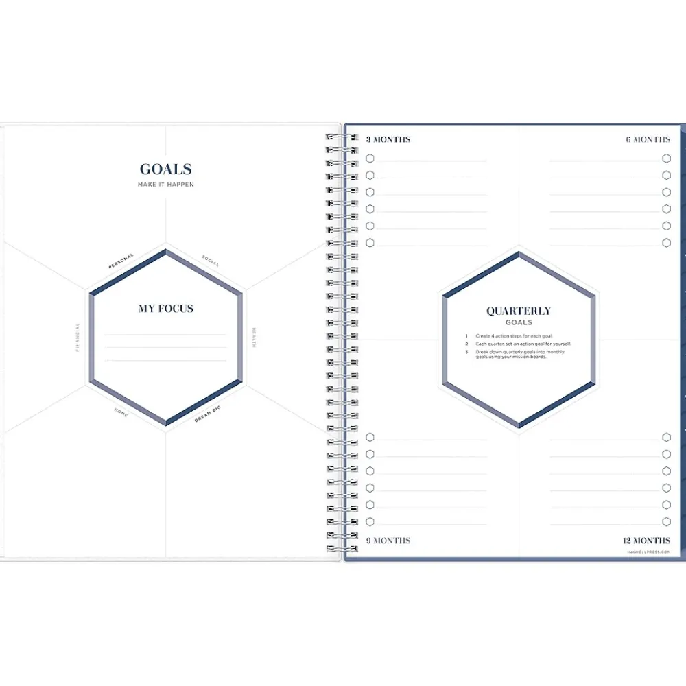 2025 Planners|Blue Sky 2025 inkWELL Press Twilight Blooms 8.5" x 11" Weekly & Monthly Planner, Plastic Cover, Blue/Yellow (152447)