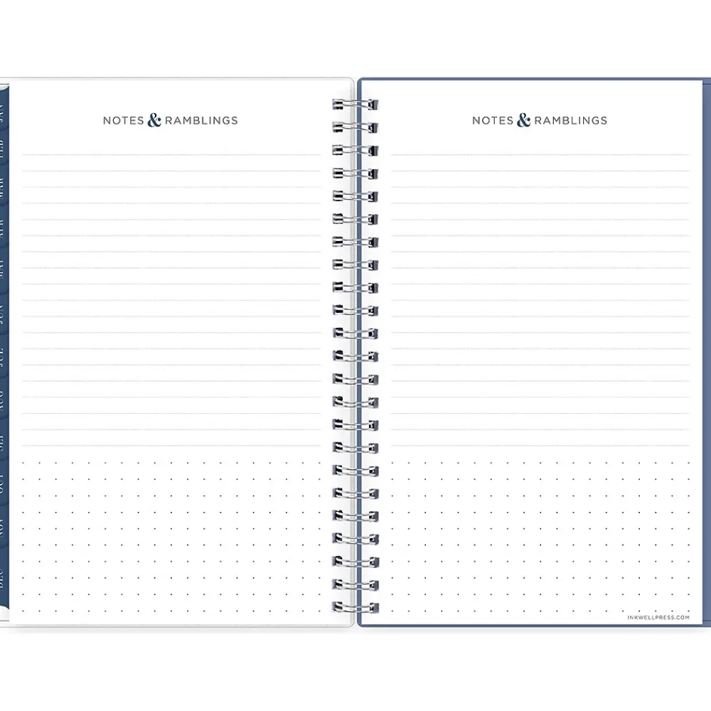 2025 Planners|Blue Sky 2025 inkWELL Press Twilight Blooms 5" x 8" Weekly & Monthly Planner, Plastic Cover, Blue/Yellow (152191)