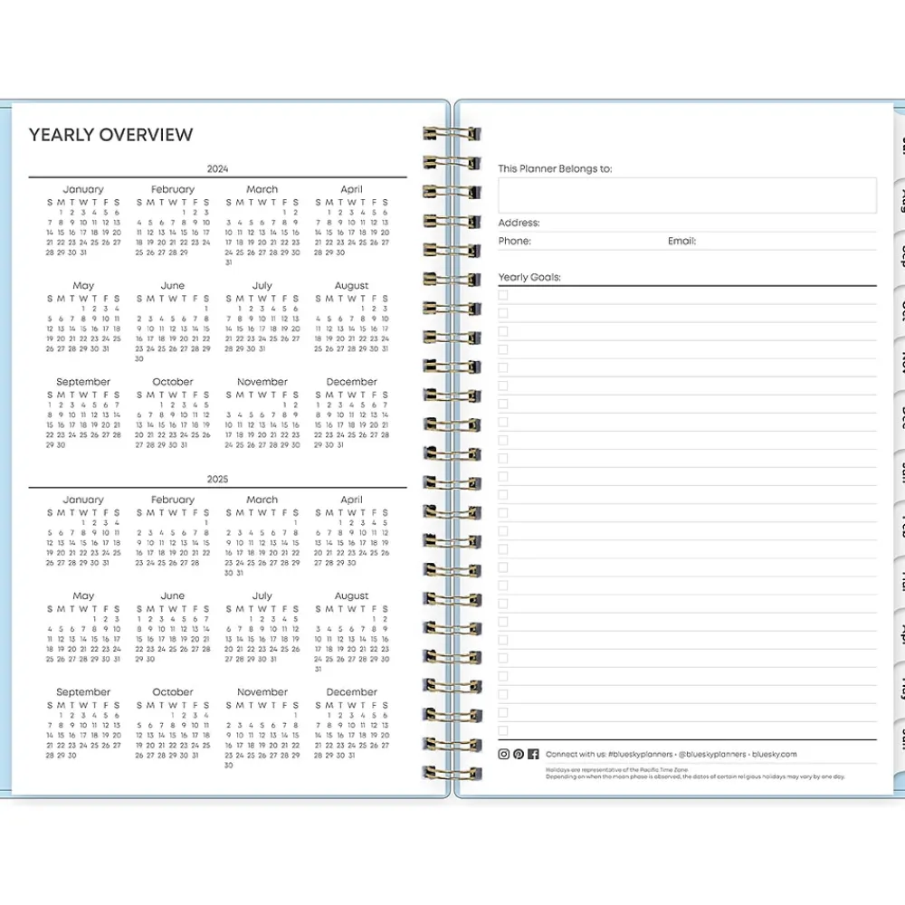 Academic Planners|Blue Sky 2024-2025 Jordy 5" x 8" Academic Weekly & Monthly Planner, Plastic Cover, Blue (149815)