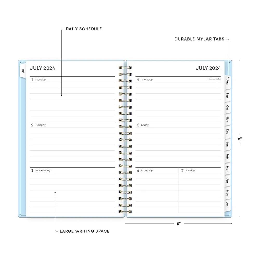 Academic Planners|Blue Sky 2024-2025 Jordy 5" x 8" Academic Weekly & Monthly Planner, Plastic Cover, Blue (149815)