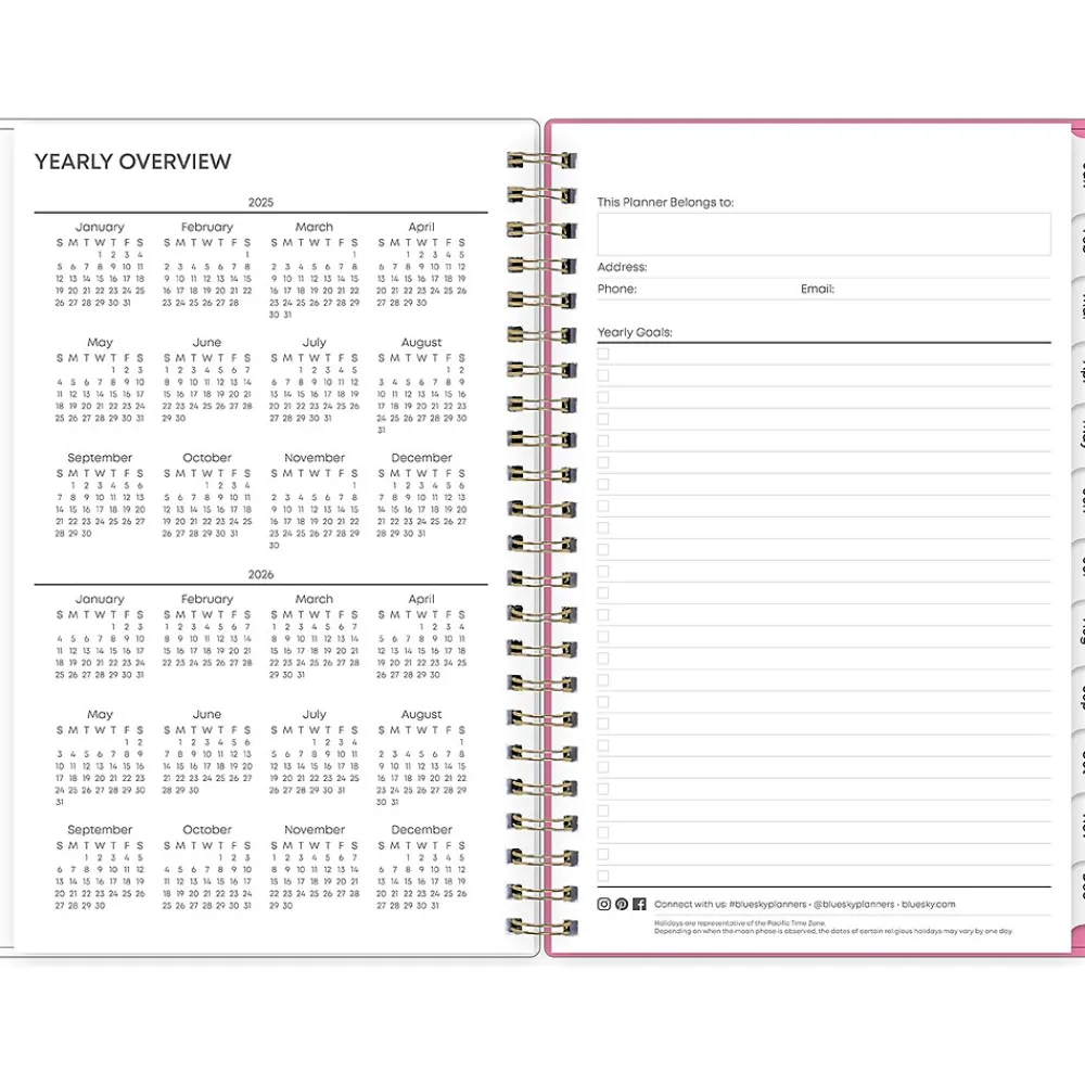 2025 Planners|Blue Sky 2025 Juno Pink 5" x 8" Weekly & Monthly Planner, Plastic Cover, Multicolor (152265)