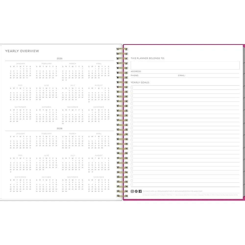 2025 Planners|Blue Sky 2025 Kelly Ventura Magenta Blooms 8.5" x 11" Weekly & Monthly Planner, Plastic Cover, Multicolor (140945-25)
