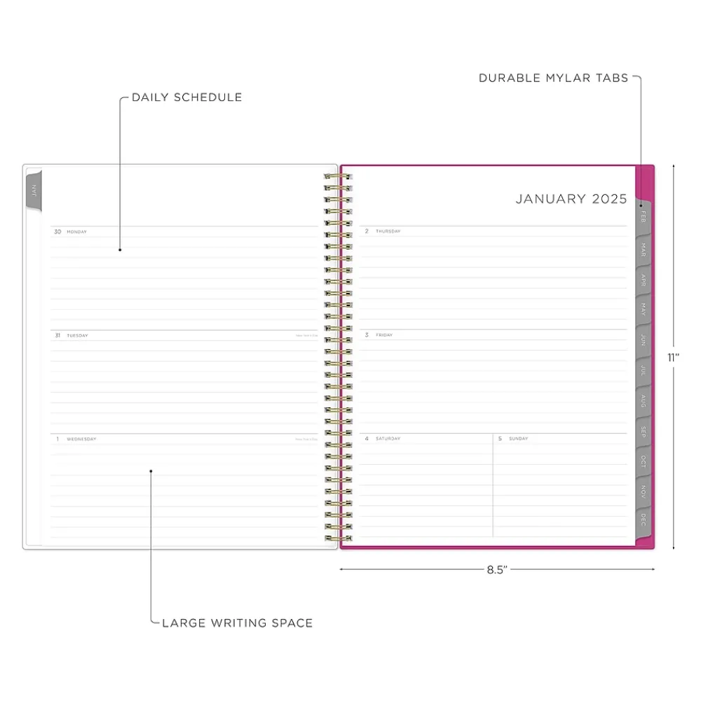 2025 Planners|Blue Sky 2025 Kelly Ventura Magenta Blooms 8.5" x 11" Weekly & Monthly Planner, Plastic Cover, Multicolor (140945-25)