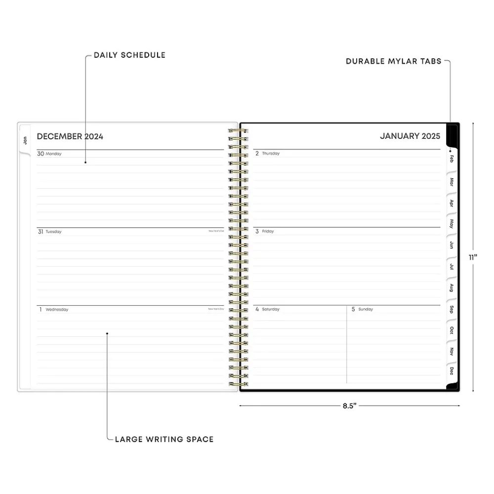 2025 Planners|Blue Sky 2025 Laina Dark 8.5" x 11" Weekly & Monthly Planner, Plastic Cover, Green/Black (148231)