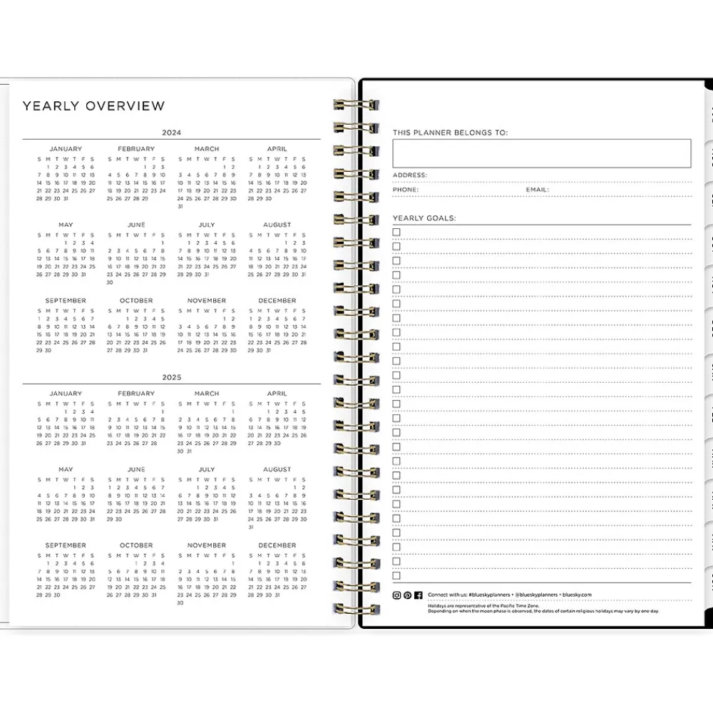 Academic Planners|Blue Sky 2024-2025 Leopard Black 5" x 8" Academic Weekly & Monthly Planner, Plastic Cover, Black/White (149047-A25)