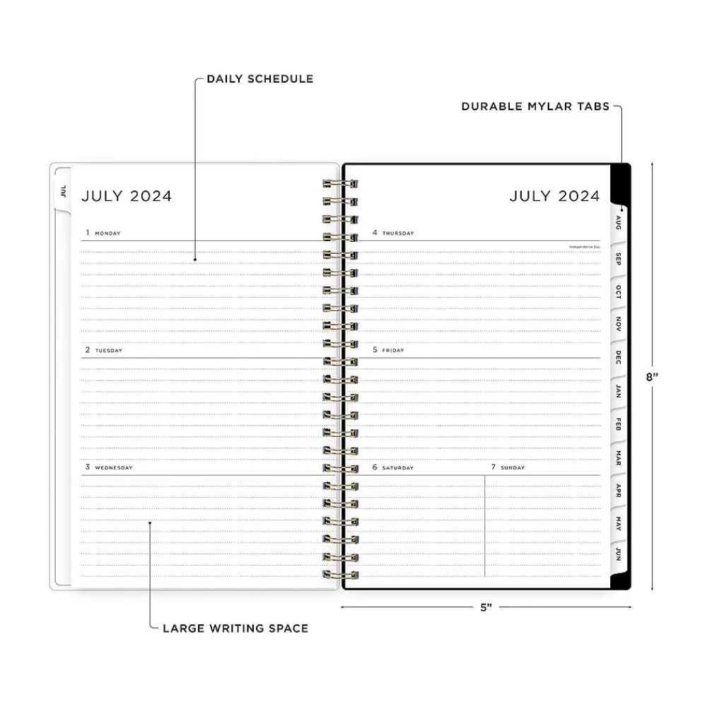 Academic Planners|Blue Sky 2024-2025 Leopard Black 5" x 8" Academic Weekly & Monthly Planner, Plastic Cover, Black/White (149047-A25)