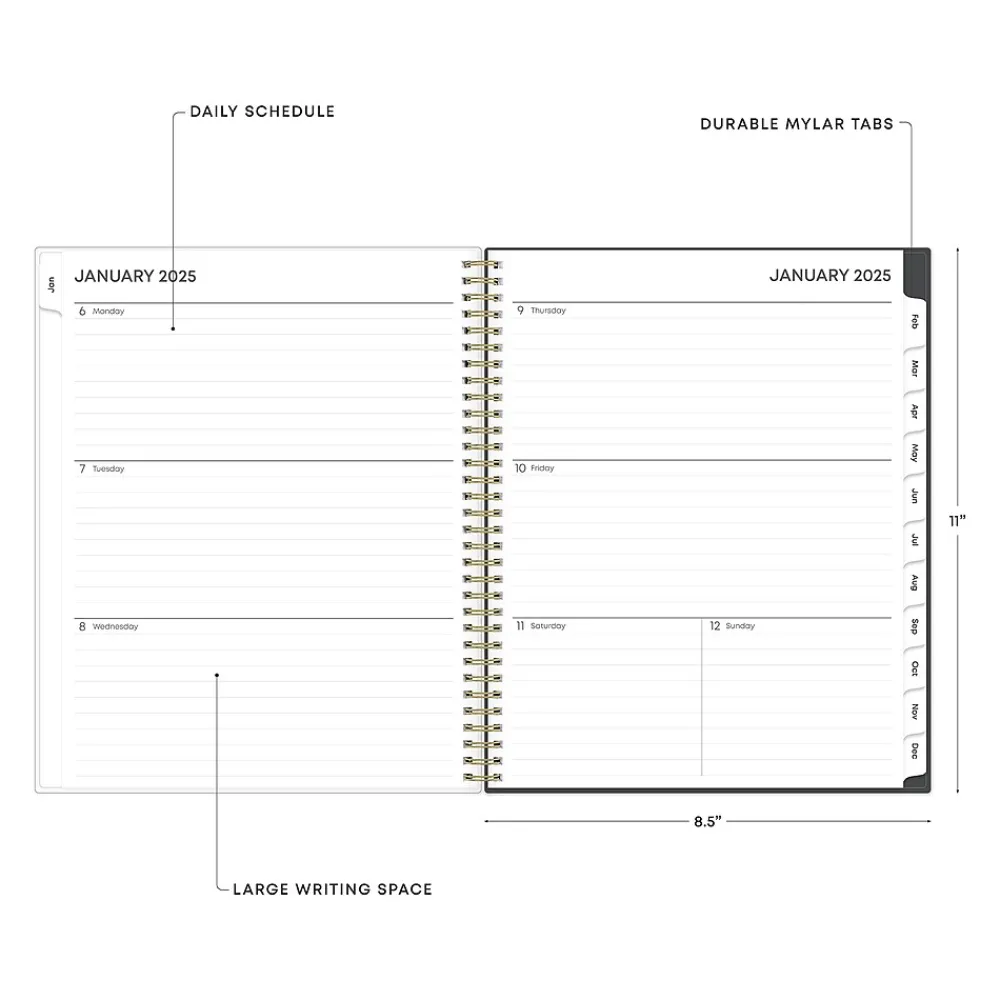 2025 Planners|Blue Sky 2025 Makeera 8.5" x 11" Weekly & Monthly Planner, Plastic Cover, Dark Gray/White (150784)