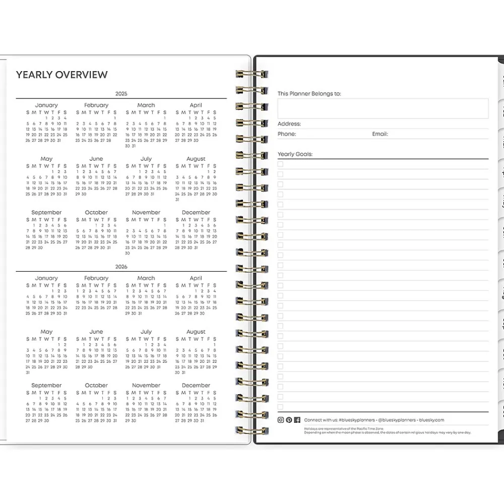 2025 Planners|Blue Sky 2025 Makeera 5" x 8" Weekly & Monthly Planner, Plastic Cover, Dark Gray/White (150783)