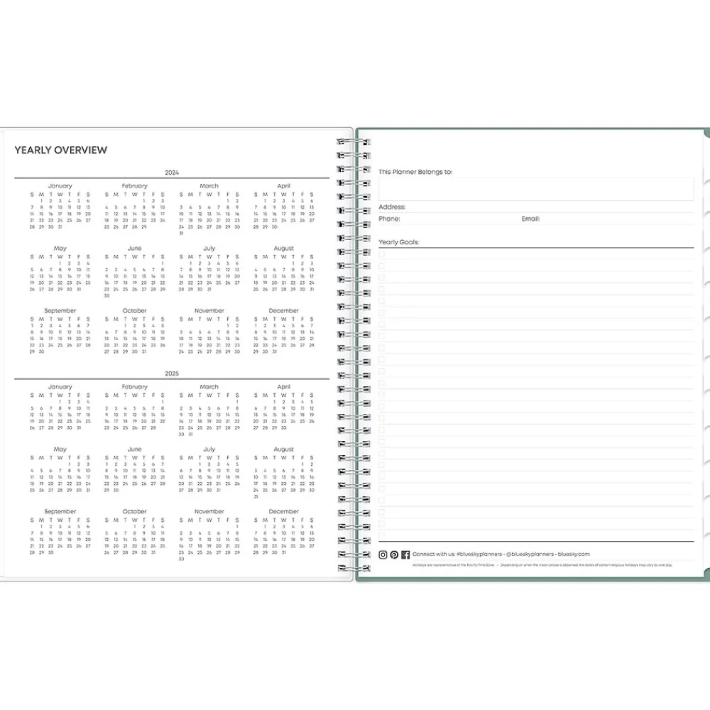 Academic Planners|Blue Sky 2024-2025 Maquilla 8.5" x 11" Academic Weekly & Monthly Planner, Plastic Cover, Green/White (144954)
