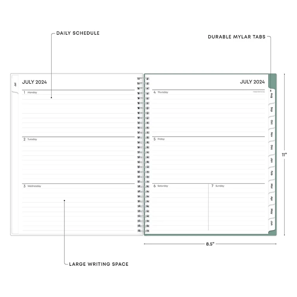 Academic Planners|Blue Sky 2024-2025 Maquilla 8.5" x 11" Academic Weekly & Monthly Planner, Plastic Cover, Green/White (144954)