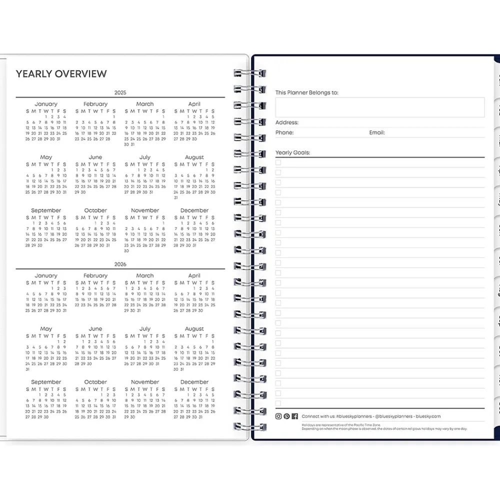 2025 Planners|Blue Sky 2025 Moment 5" x 8" Weekly & Monthly Planner, Plastic Cover, Blue/Purple (148327)