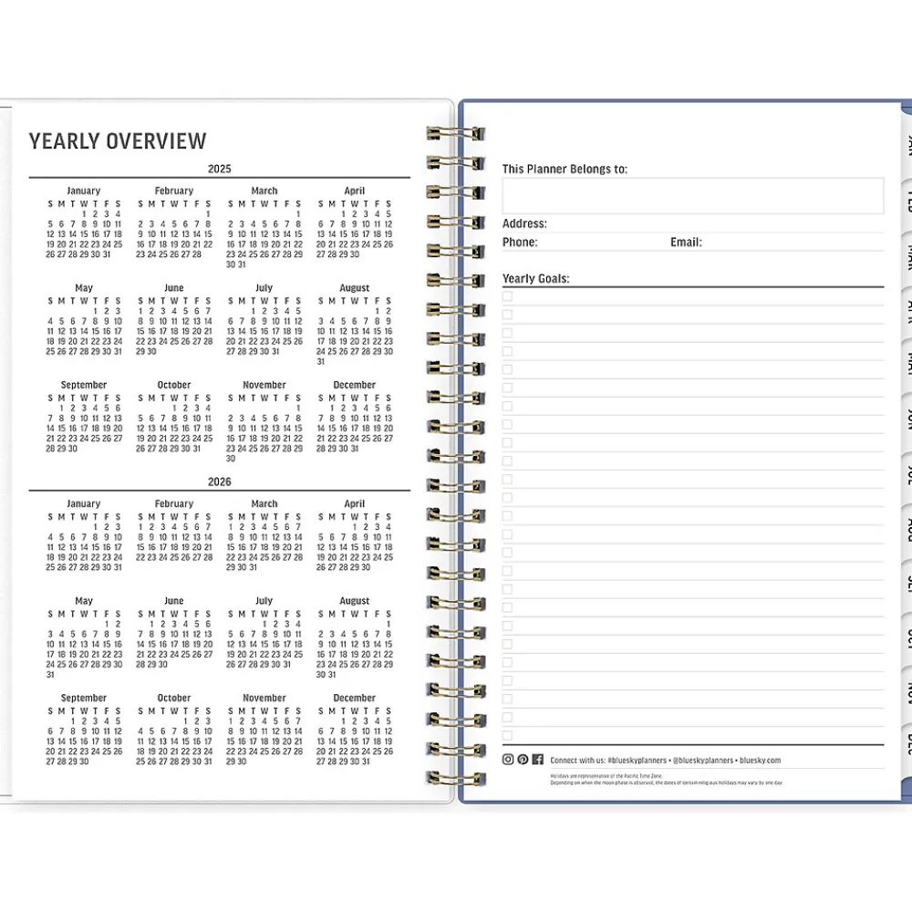 2025 Planners|Blue Sky 2025 Nalakina 5" x 8" Weekly & Monthly Planner, Plastic Cover, Blue (152240)