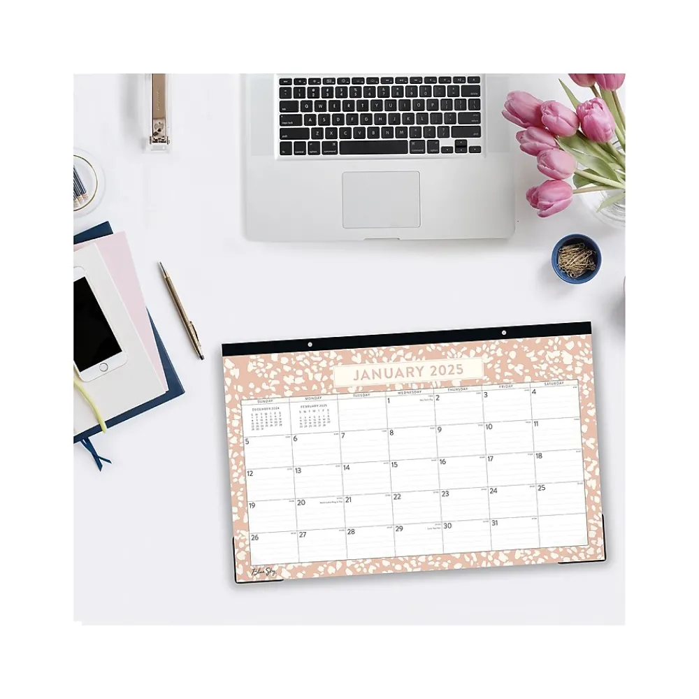 2025 Calendars|Blue Sky 2025 Natalya 17" x 11" Monthly Desk Pad Calendar, Pink/White (148771-25)