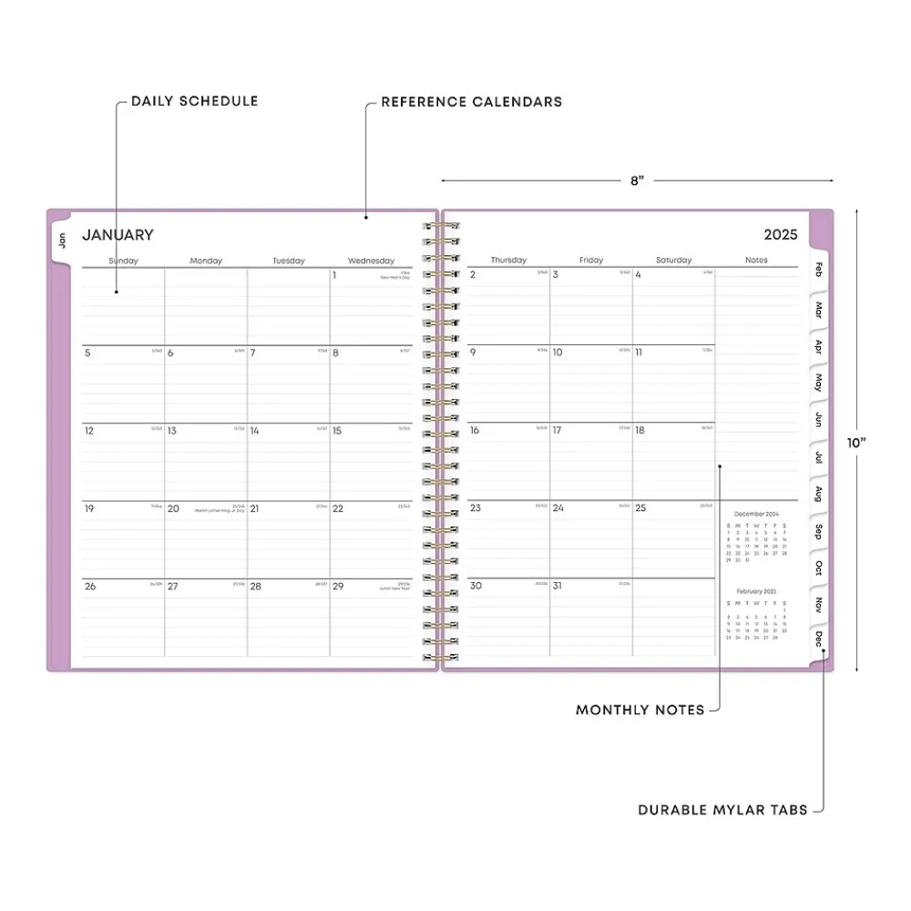 2025 Planners|Blue Sky 2025 Orchid 8" x 10" Monthly Planner, Plastic Cover, Purple (147941)