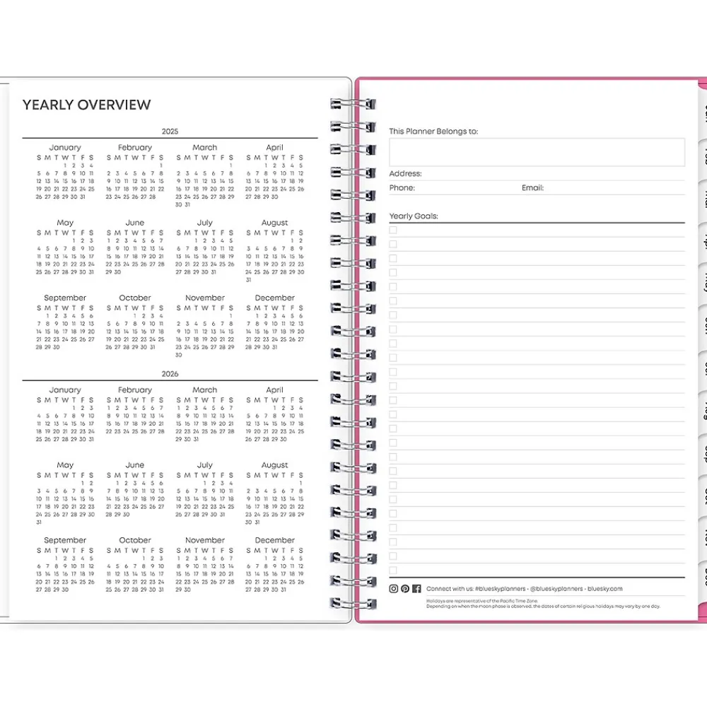 2025 Planners|Blue Sky 2025 Orchid 5" x 8" Weekly & Monthly Planner, Plastic Cover, White/Pink (142084-25)