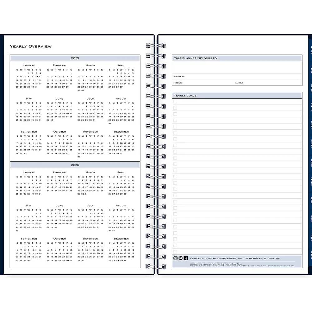 2025 Planners|Blue Sky 2025 Passages 5" x 8" Weekly & Monthly Planner, Plastic Cover, Navy Blue (148657-25)