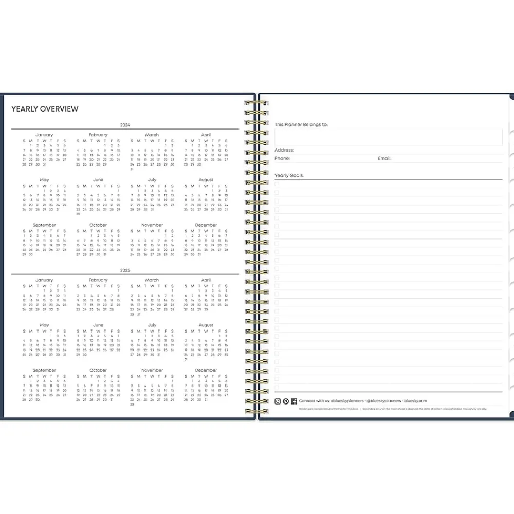 Academic Planners|Blue Sky 2024-2025 Pucker 8.5" x 11" Academic Weekly & Monthly Planner, Plastic Cover, Navy (146759)
