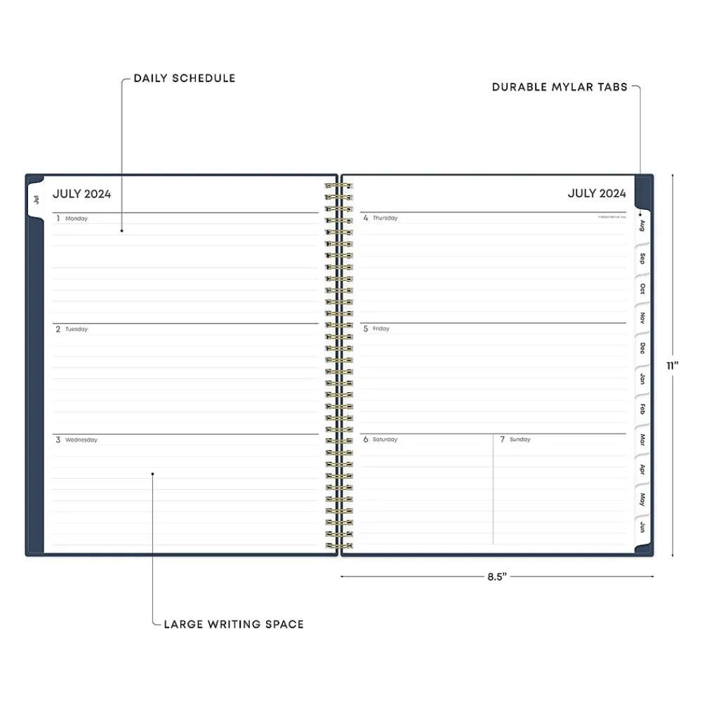 Academic Planners|Blue Sky 2024-2025 Pucker 8.5" x 11" Academic Weekly & Monthly Planner, Plastic Cover, Navy (146759)