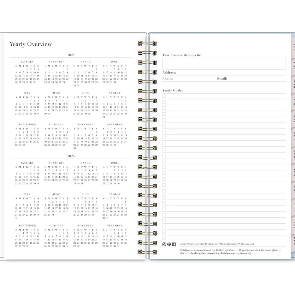 2025 Planners|Blue Sky 2025 Rachel Parcell Parcella 5" x 8" Weekly & Monthly Planner, Plastic Cover, Blue/White (151202)