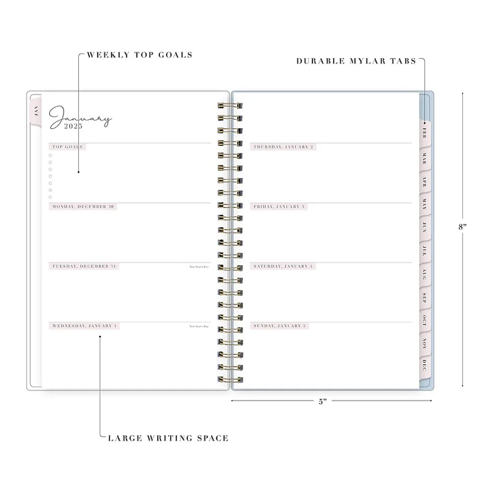 2025 Planners|Blue Sky 2025 Rachel Parcell Parcella 5" x 8" Weekly & Monthly Planner, Plastic Cover, Blue/White (151202)