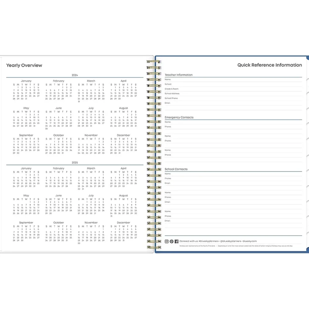 Academic Planners|Blue Sky 2024-2025 Raquel 8.5" x 11" Academic Weekly & Monthly Planner, Plastic Cover, Blue (145035)