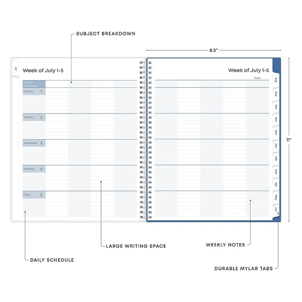 Academic Planners|Blue Sky 2024-2025 Raquel 8.5" x 11" Academic Weekly & Monthly Planner, Plastic Cover, Blue (145035)
