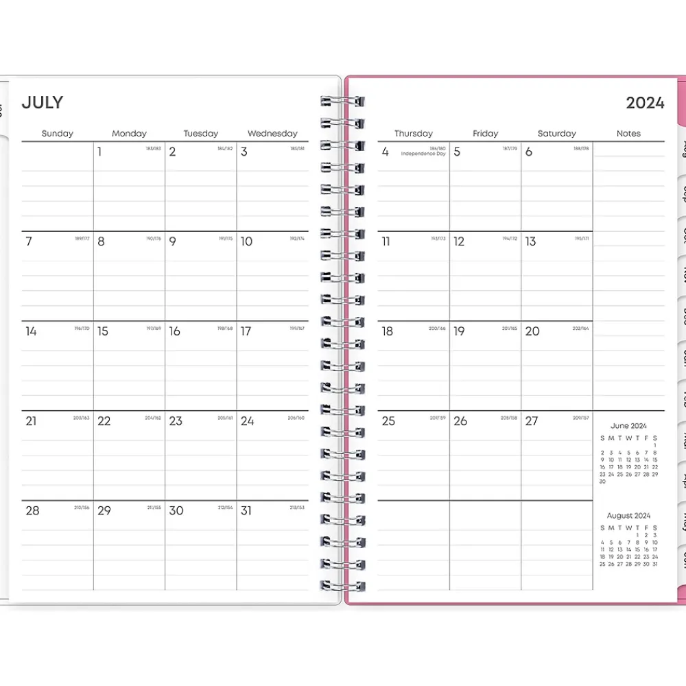 Academic Planners|Blue Sky 2024-2025 Roosevelt 5" x 8" Academic Weekly & Monthly Planner, Plastic Cover, Pink/Green (128692-A25)