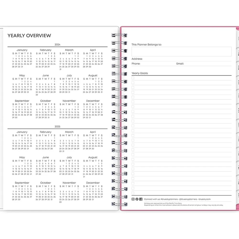 Academic Planners|Blue Sky 2024-2025 Roosevelt 5" x 8" Academic Weekly & Monthly Planner, Plastic Cover, Pink/Green (128692-A25)
