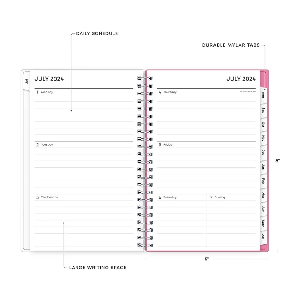 Academic Planners|Blue Sky 2024-2025 Roosevelt 5" x 8" Academic Weekly & Monthly Planner, Plastic Cover, Pink/Green (128692-A25)