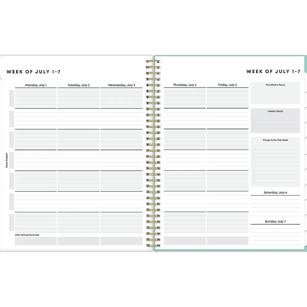 Academic Planners|Blue Sky 2024-2025 Sandra Check 8.5" x 11" Academic Weekly & Monthly Student Planner, Plastic Cover, Mint Green/White