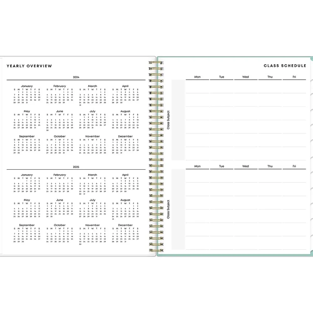 Academic Planners|Blue Sky 2024-2025 Sandra Check 8.5" x 11" Academic Weekly & Monthly Student Planner, Plastic Cover, Mint Green/White