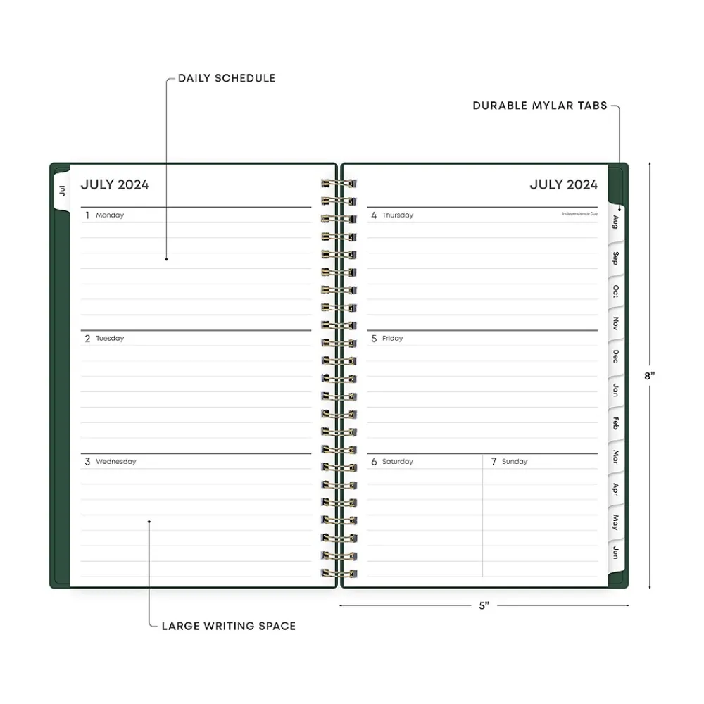 Academic Planners|Blue Sky 2024-2025 Shining Sky 5" x 8" Academic Weekly & Monthly Planner, Plastic Cover, Green/Gold (150003)