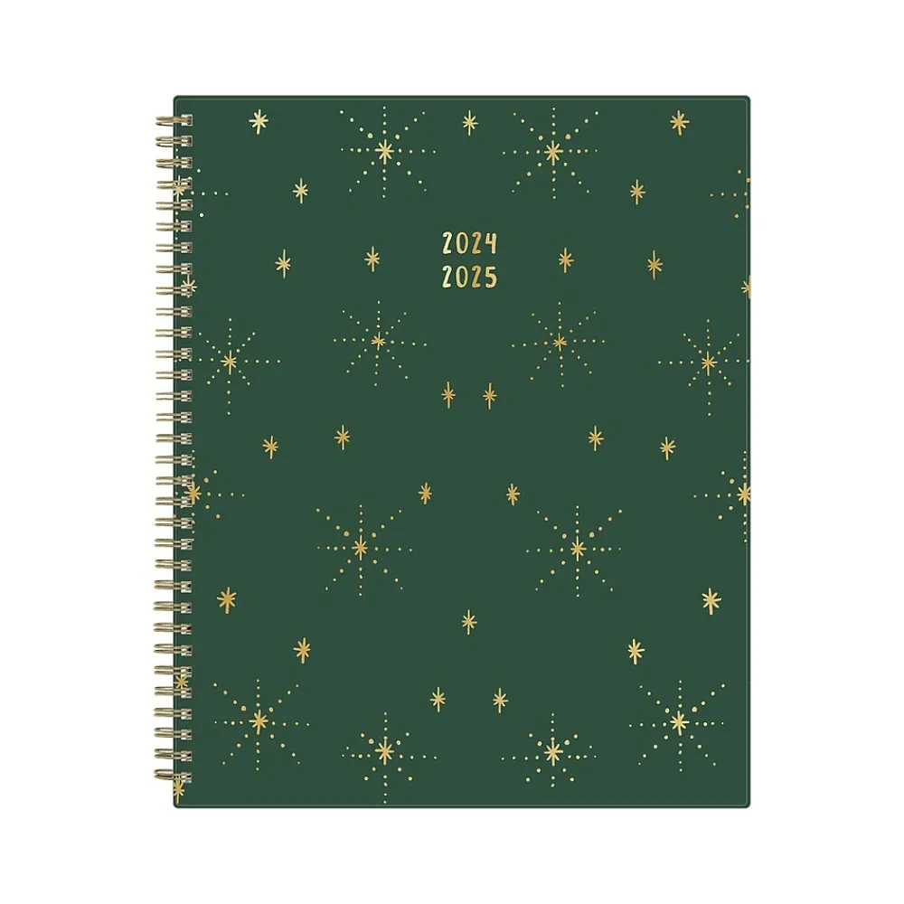 Academic Planners|Blue Sky 2024-2025 Shining Sky 8.5" x 11" Academic Weekly & Monthly Planner, Plastic Cover, Dark Green/Gold (150002)