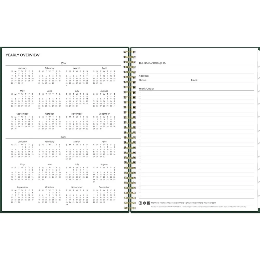 Academic Planners|Blue Sky 2024-2025 Shining Sky 8.5" x 11" Academic Weekly & Monthly Planner, Plastic Cover, Dark Green/Gold (150002)