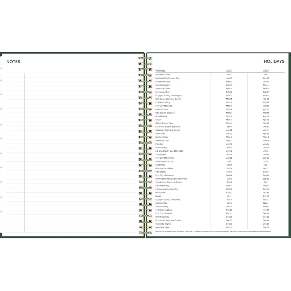 Academic Planners|Blue Sky 2024-2025 Shining Sky 8.5" x 11" Academic Weekly & Monthly Planner, Plastic Cover, Dark Green/Gold (150002)