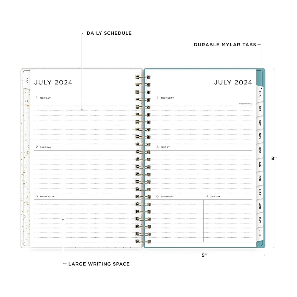 Academic Planners|Blue Sky 2024-2025 Splatter Dot Jade 5" x 8" Academic Weekly & Monthly Planner, Plastic Cover, Mint/Gold (149044-A25)