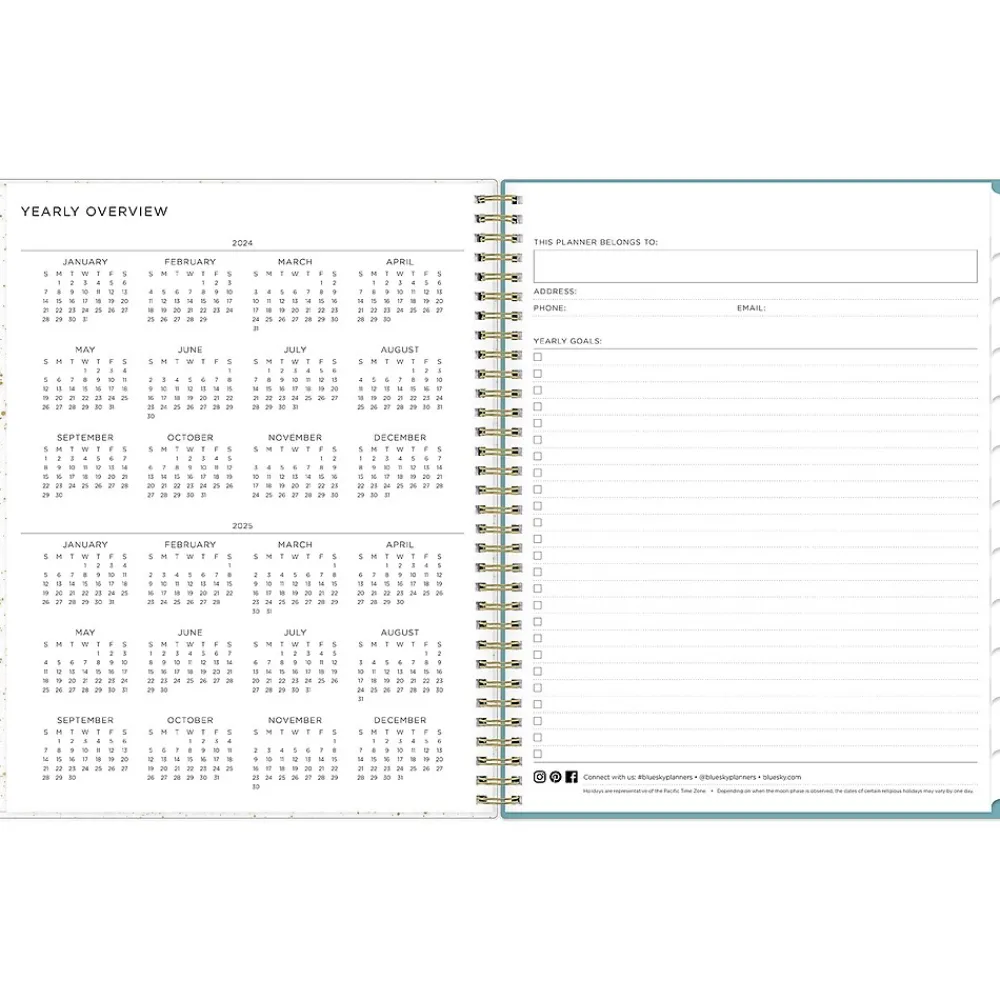 Academic Planners|Blue Sky 2024-2025 Splatter Dot Jade 8.5" x 11" Academic Weekly & Monthly Planner, Plastic Cover, Mint/Gold (149043-A25)