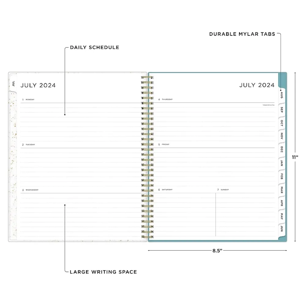 Academic Planners|Blue Sky 2024-2025 Splatter Dot Jade 8.5" x 11" Academic Weekly & Monthly Planner, Plastic Cover, Mint/Gold (149043-A25)