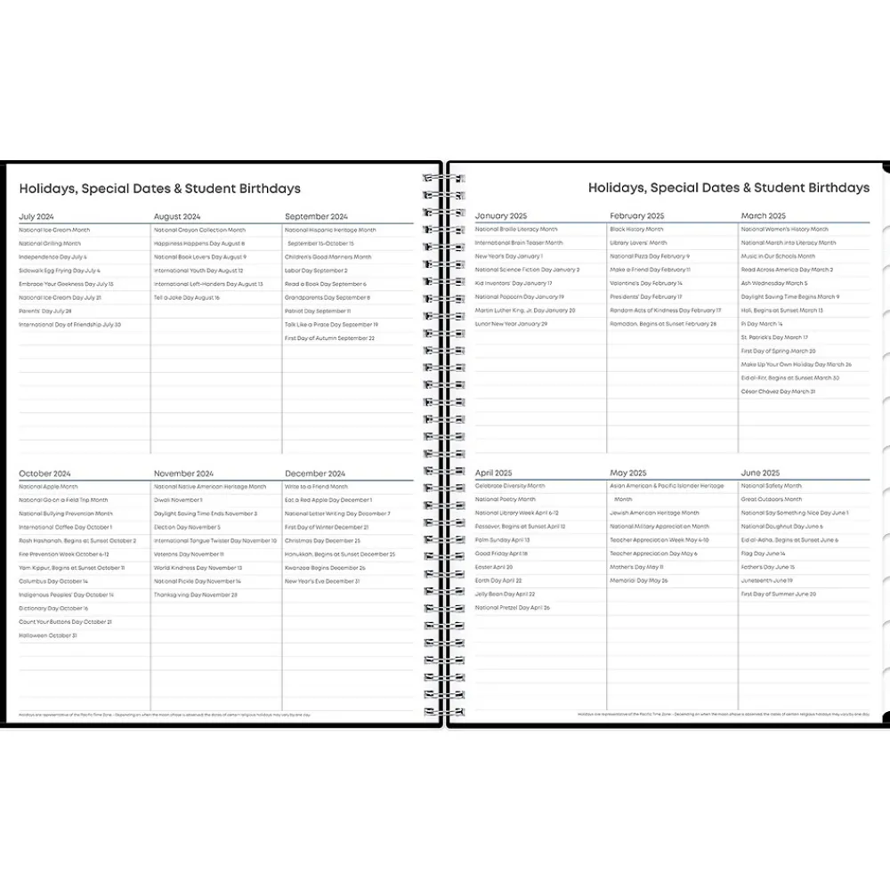 Academic Planners|Blue Sky 2024-2025 Teacher Lesson 8.5" x 11" Academic Weekly & Monthly Planner, Plastic Cover, Black (134433-A25)