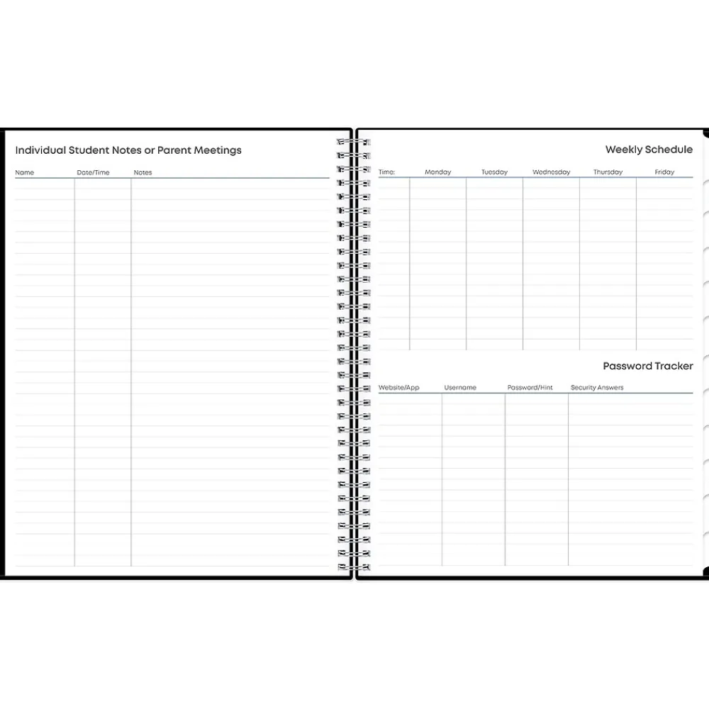 Academic Planners|Blue Sky 2024-2025 Teacher Lesson 8.5" x 11" Academic Weekly & Monthly Planner, Plastic Cover, Black (134433-A25)